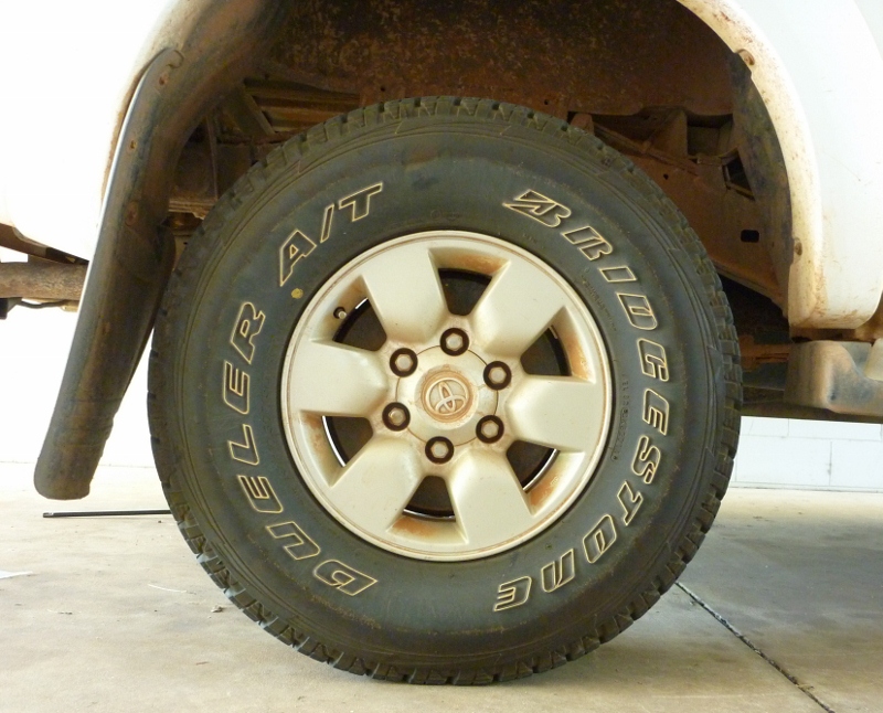 Bridgestone D694 mounted to hilux before being inspected and rotated